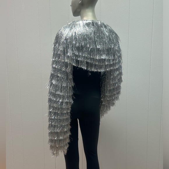 Meet Me Silver Metallic Tinsel Fringe Bolero Jacket - Picture 6 of 7